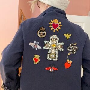 Embroidered black trench coat - one of a kind statement piece lovingly upcycled